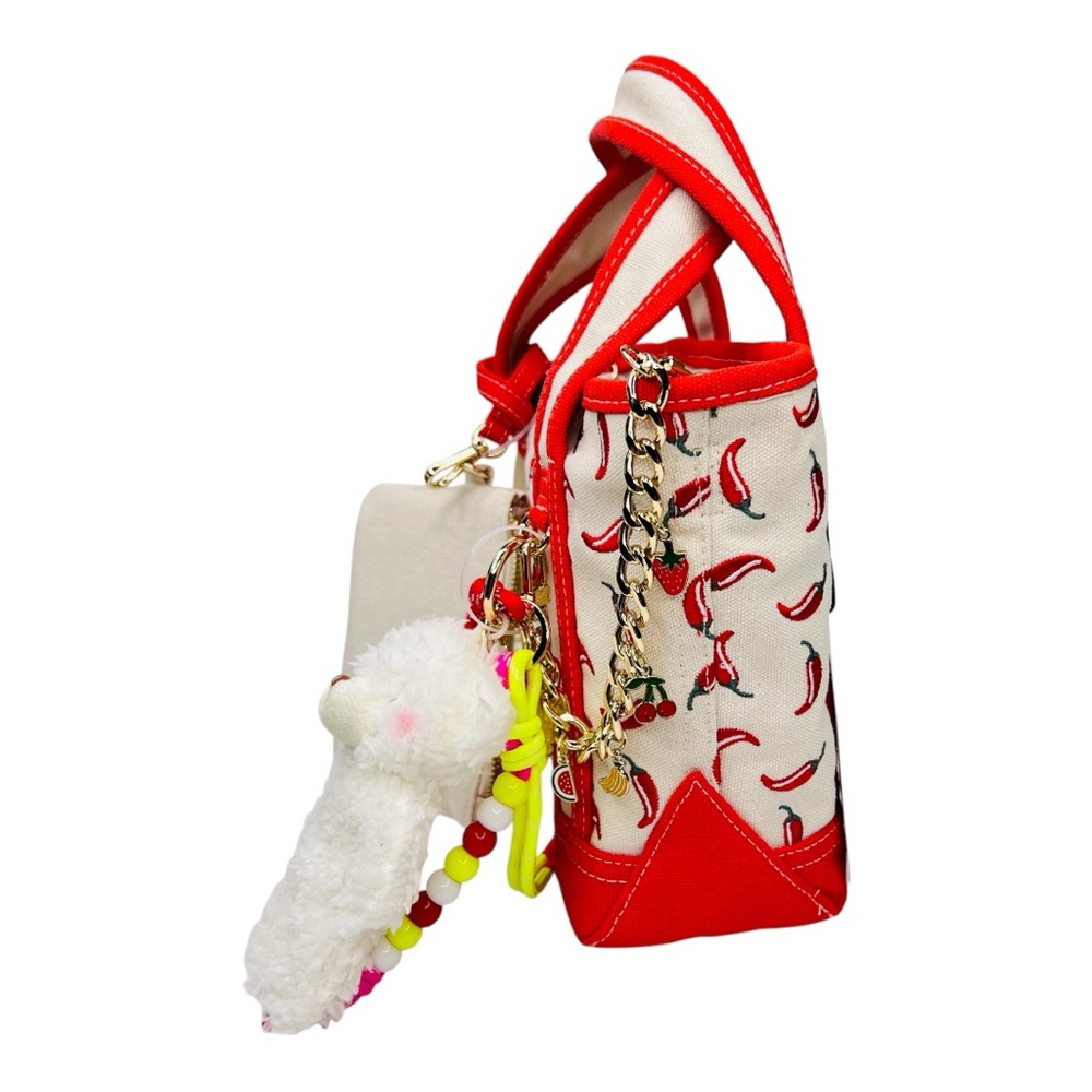 Viral Madden Girl Chili Pepper Canvas Mini Tote Crossbody Bag Charms & Keychain - Picture 2 of 13